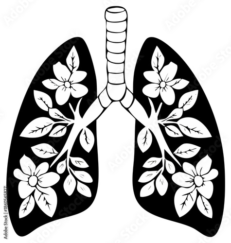 Stylized Lungs with Floral Branching and Blossoms Creative Health Concept