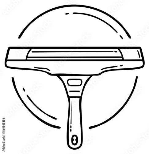 Window cleaning squeegee tool with circular outline in simple line art illustration