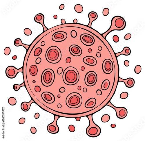 Coronavirus Viral Cell Hand Drawn Style with Spikes and Circles - Isolated Illustration