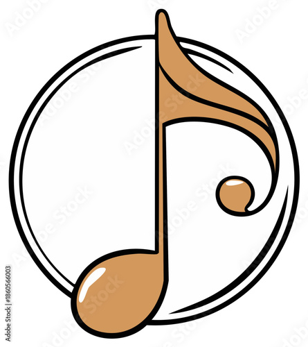 Stylized musical note symbol representing melody sound and rhythm within a circular frame