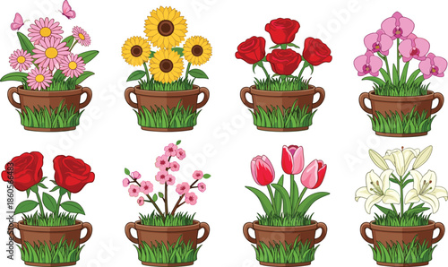 Beach, summer, vacation, gardening, icons, family, silhouettes, medical, nurse, sunbathing, leisure, activities, lifeguard, tower, garden, tools, flowers, pots, 