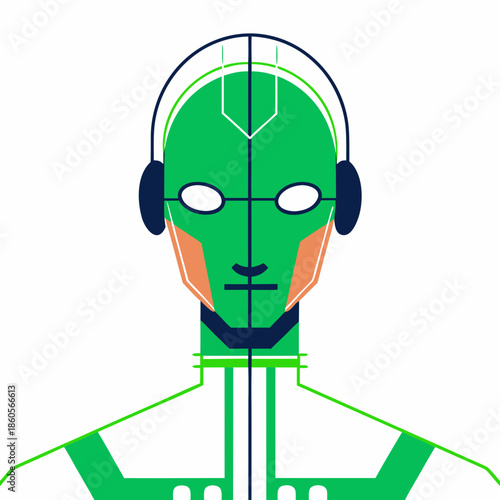 Futuristic Robot Head Vector Illustration Featuring Mechanical Details and Artificial Intelligence Concept Art