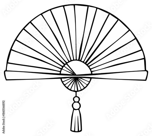 Elegant Asian Fan Line Art Illustration Traditional Decorative Object