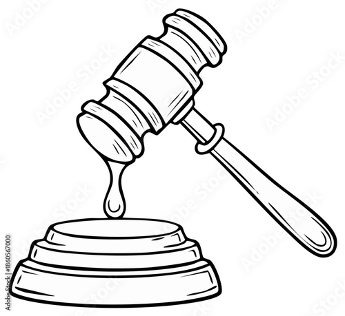 Justice Auction Gavel Striking Striking Block Outlines Judge Law Rules Legal System Court Icon Lineart Simple