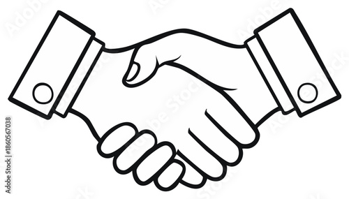 Business handshake line art illustration symbolizing partnership, agreement, and success