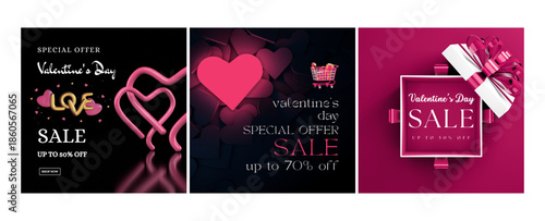 Valentine's day special offer sale collection with heart shapes and gift boxes