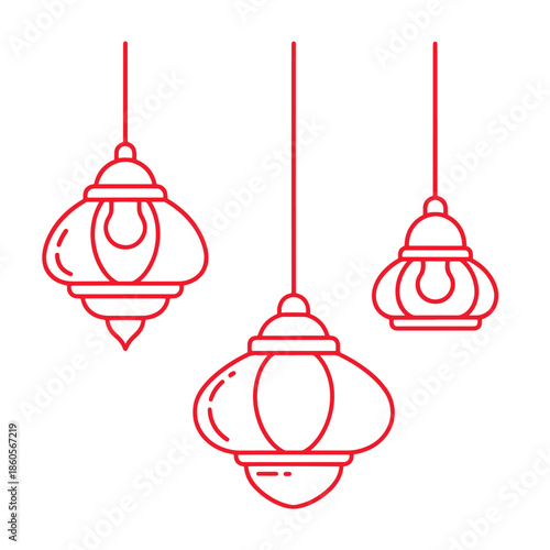 Three red hanging lanterns with light bulbs