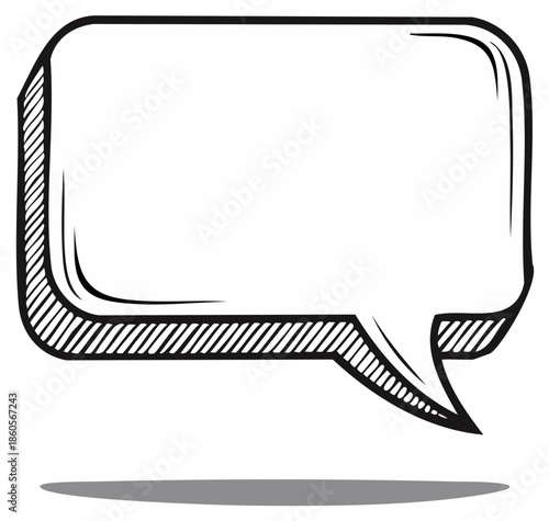 Empty speech bubble with cartoonish shadow and black outline illustration