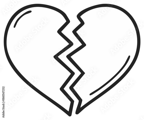 Broken heart line art illustration symbolizing separation, grief, and heartbreak