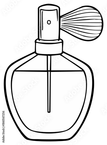 Elegant Perfume Bottle with Atomizer, Hand-Drawn Line Art