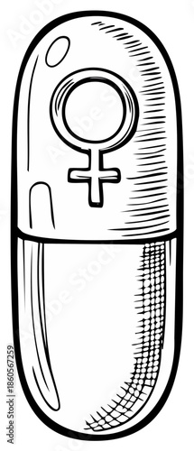 Illustration of a pill with the female symbol