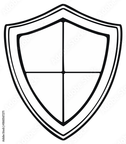 Outlined Shield with Dividing Lines for Security or Protection Concepts