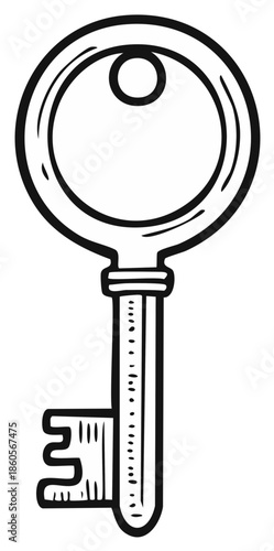 Vintage Skeleton Key Drawing Isolated Simple Retro Key Icon