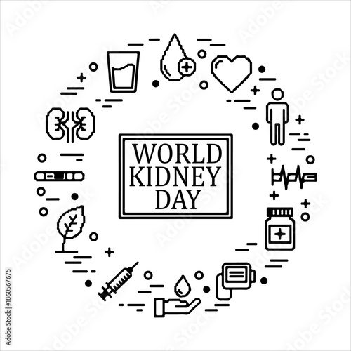 A Professional Healthcare World Kidney Day Symbol, Showcasing Medical Urology and Digital Organ Anatomy Health Awareness Prevention in a Flat Design Minimalist Vector for Hospital Wellness.