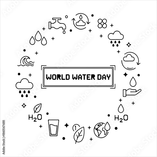 A Professional Environmental World Water Day Symbol, Showcasing Natural Conservation and Digital Sustainability Hydration Ecology Resource in a Flat Design Minimalist Vector for Awareness Global.