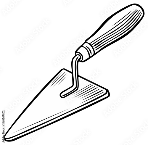 Hand Tool Illustration: Trowel with Wooden Handle for Masonry Construction and Bricklaying Tasks
