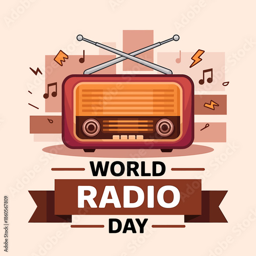 Celebrating world radio day with vintage radio illustration
