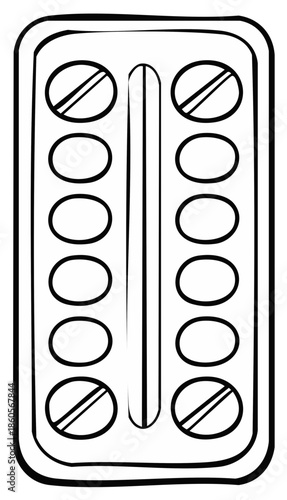 Illustration of a pill blister pack with outline, conceptual medical treatment