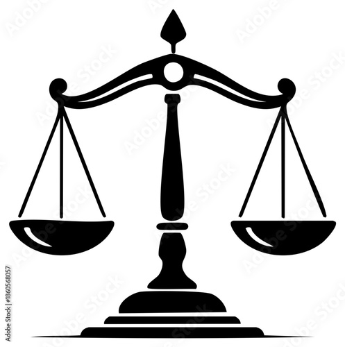Scales of justice representing law legal system symbol illustration balance decision making fairness in black