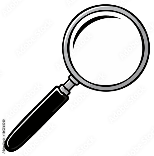 Close-Up Illustration of a Magnifying Glass with a Black Handle and Silver Frame