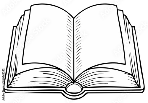 Open Book Black and White Illustration, Reading and Education Symbol
