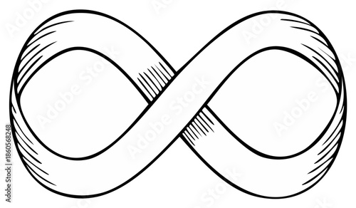 Infinity symbol: Hand-drawn conceptual representation of limitlessness, eternity, and continuous looping shape with line texture