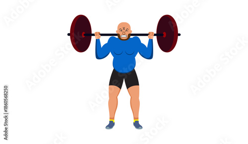 Weightlifting Athlete Lifting Barbell Vector Illustration 
