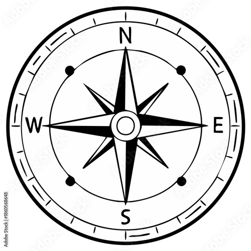 Classic navigational compass rose with directional points North South East West