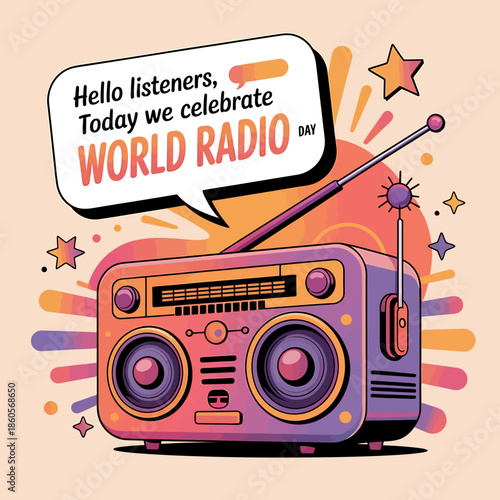 Celebrating world radio day with retro radio illustration
