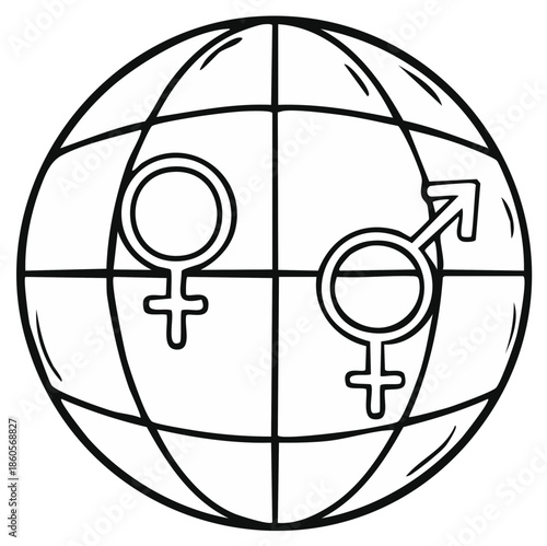 Gender equality symbol on globe