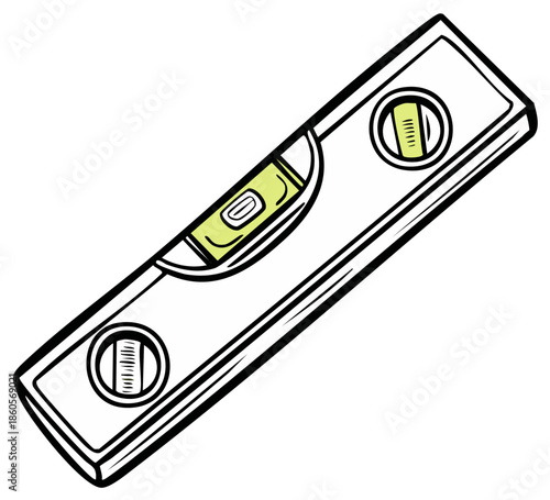 Close up of a spirit level tool for measuring flatness and alignment