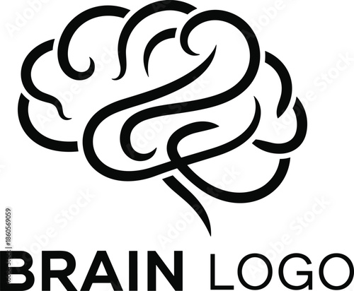 Brain logo, intelligence, creativity, thinking, mental health, branding, bold lines, abstract design, black white, symbol, flat vector illustration