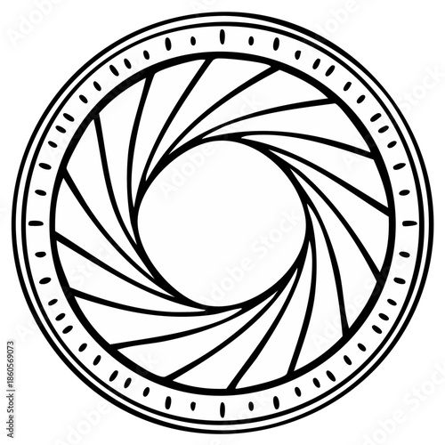 Camera lens aperture diagram, illustration of diaphragm in a circle shape, optic system, photography concept
