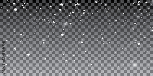 Christmas snowflakes on a transparent background. Snow flakes, snow background. Heavy snowfall, snowflakes in different shapes and forms.