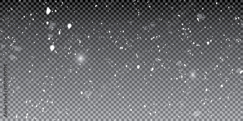 Christmas snowflakes on a transparent background. Snow flakes, snow background. Heavy snowfall, snowflakes in different shapes and forms.