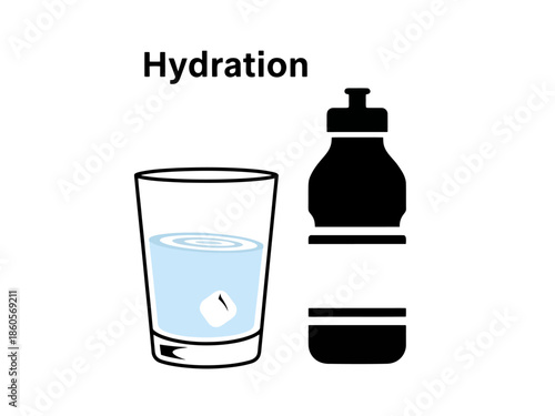 Hydration Symbol Glass of Water and Sports Bottle Icon