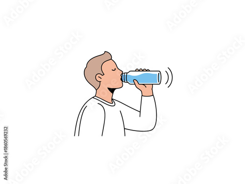 Person Drinking Refreshing Water from Blue Bottle Hydration Concept