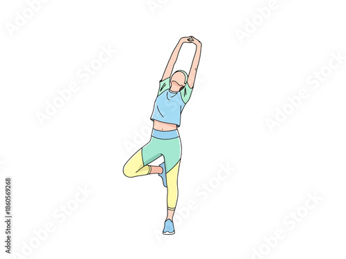 Person Performing a Yoga Stretch and Balance Pose Full Body Workout