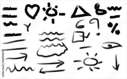 Hand drawn doodles and symbols on white background