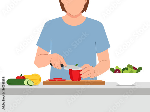 Person Chopping Fresh Vegetables for Healthy Meal Preparation