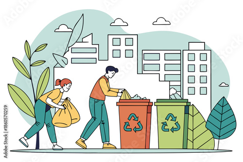 Volunteers collecting and sorting trash for a cleaner urban environment.