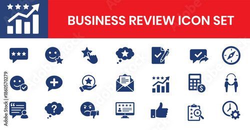 Business Review Icons In Flat Solid Style