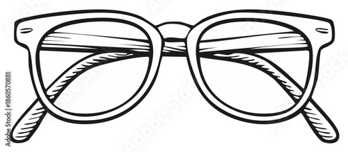 Classic Black Rimmed Spectacles Outline Drawing Eyewear Accessory