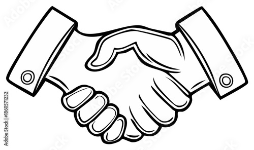 Business Agreement Handshake in Black and White Outline Style
