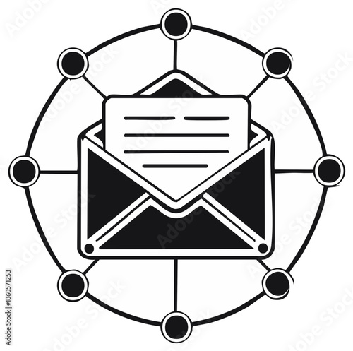 Email communication and digital network concept, illustrated envelope