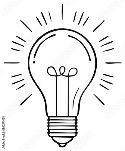 Hand drawn light bulb icon illuminating bright solution or creative idea concept