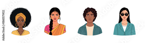 Diverse portraits of young and adult individuals with various styles and attire