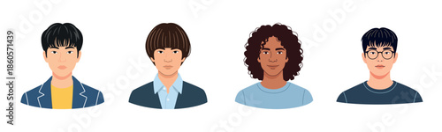 Diverse portraits of young adults with various hairstyles on white background