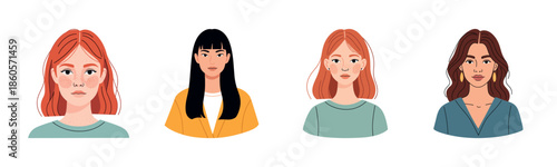 Diverse female avatars with various hairstyles and clothing