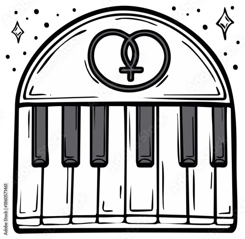 LGBTQ+ Pride Music Symbol Piano Keyboard with Interlocking Female Symbols